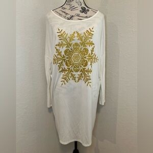 White Nightgown with Gold Snowflake Design Made in USA